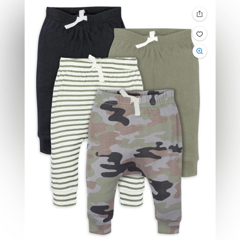 Set of 4 Baby Pants in Camo, Stripes, and Solid Colors